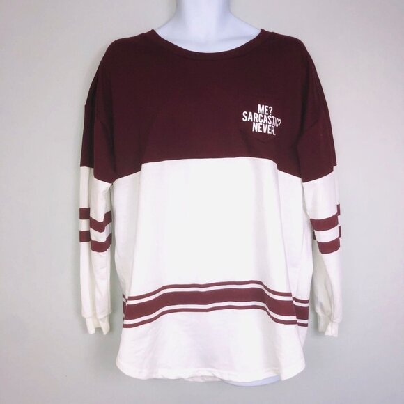 Womens XL Top Me Sarcastic Never Maroon White Long Sleeve New - Picture 3 of 6